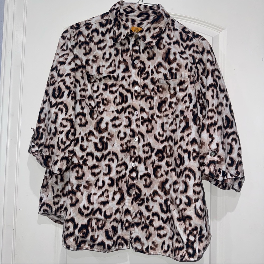 Ruby Rd. Animal Print Linen Blouse 1X